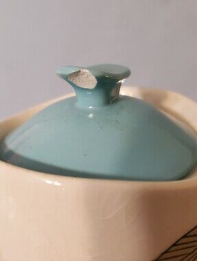 Vintage Salem Biscayne Sugar Bowl Porcelain Canister with Blue Lid 57Y FL